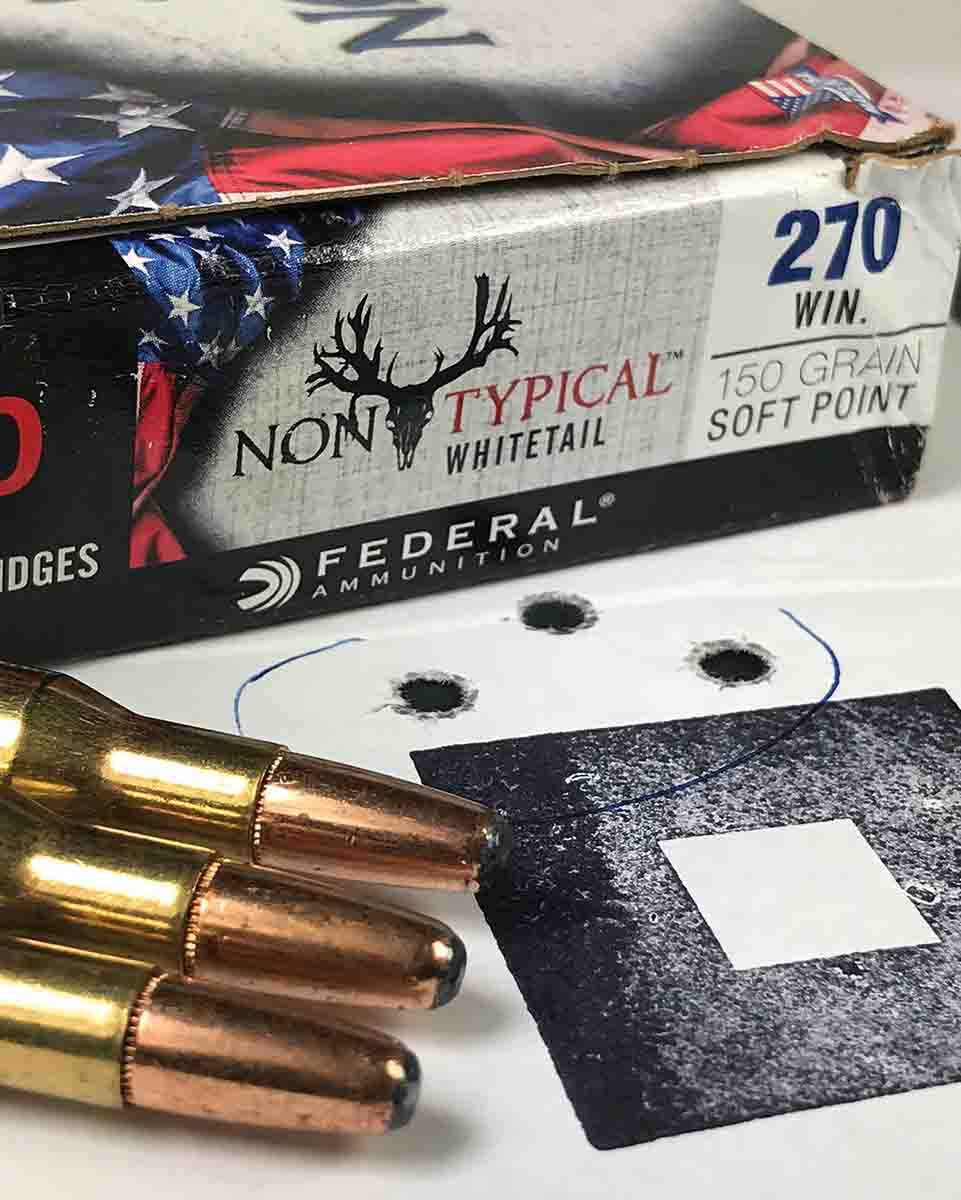 The Remington Mountain Rifle SS .270 Winchester provided this 100-yard group with Federal Non-Typical Whitetail  ammunition loaded with 150-grain softpoint bullets.